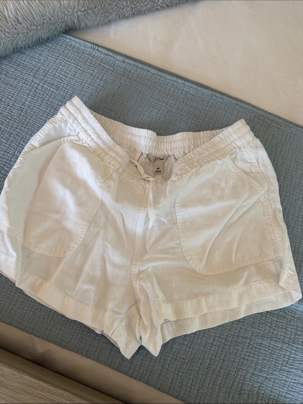 J. Crew White Linen Elastic Drawstring Shorts